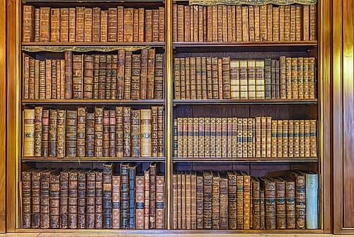 Harewood, Leeds, West Yorkshire, England. Books in Harewood House, an 18th Century Treasure House. Art Print